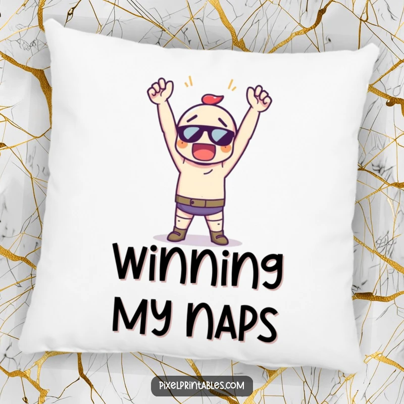 Funny Pixel Art Victory Pillow, a pixelated character in a triumphant pose, offering comfort and gamer flair.