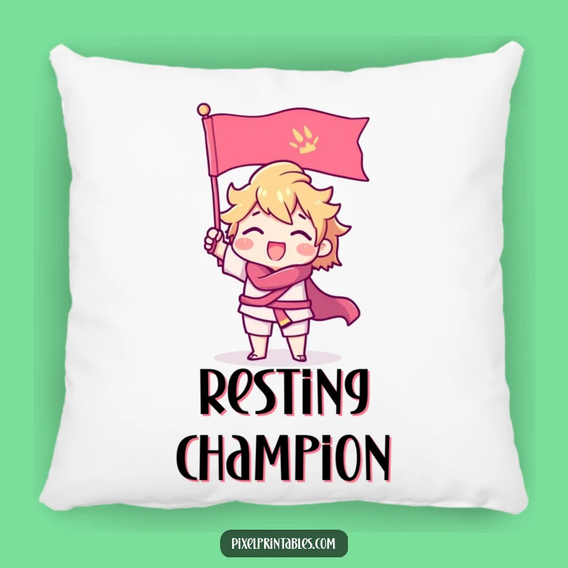 Funny Pixel Victory Pillow: Triumphant Gamer Character Cushion, Cozy Gift