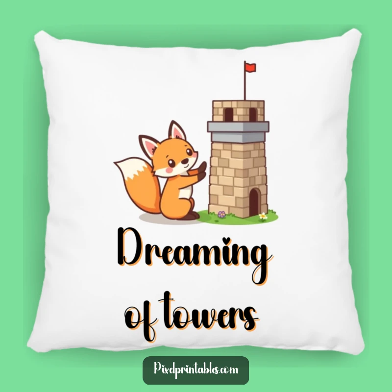 Funny Pixelated Fox Pillow: Cozy Mischievous Builder Accent for Pixel Art Fans