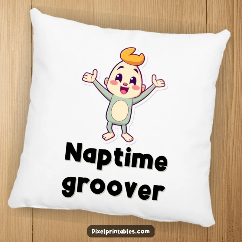 Funny Pillow: Depicts a cheerful character in a goofy dance, adding humor and happiness to home decor, a funny gift.