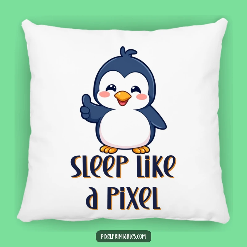 Funny Pixel Penguin Thumbs Up Pillow: Soft Retro Character, Wonderful Funny Gift