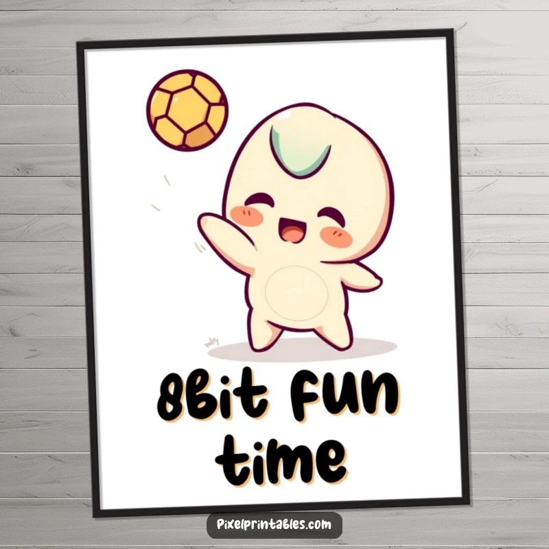 Funny pixel digital art of a playful pixelated character tossing a pixel ball, perfect for instant printable wall decor.