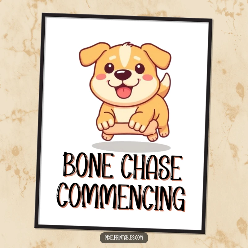 Funny Pixel Dog Digital Art Print: Determined pixelated dog chasing a pixel bone, pixel art for instant decor.