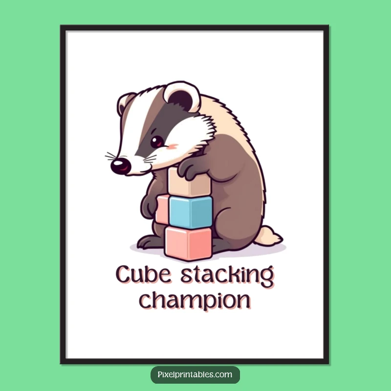 Funny Determined Badger Pixel Cubes Digital Art - Instant Funny Gift Download