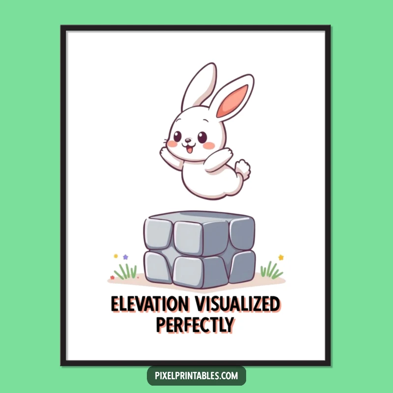 Funny Pixelated Bunny Jumping Print, Instant Playful Funny Gift
