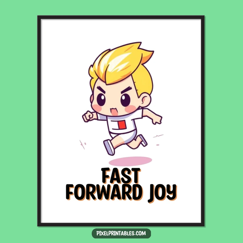 Funny Pixel Race Digital Art: Determined Character Retro Victory Print