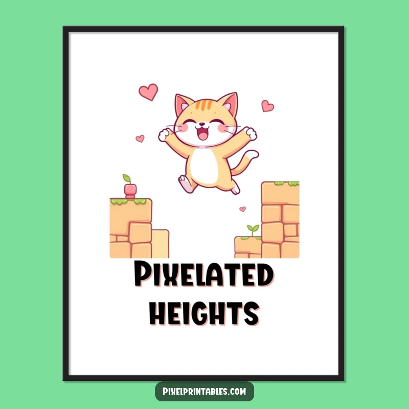 Funny Cat Platform Digital Art: Instant Retro Gaming Decor, Awesome Funny Gift