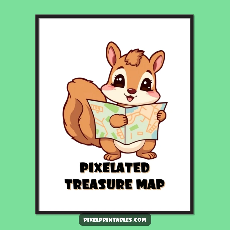 Funny Curious Squirrel Pixel Map Digital Art - Instant Funny Gift Download
