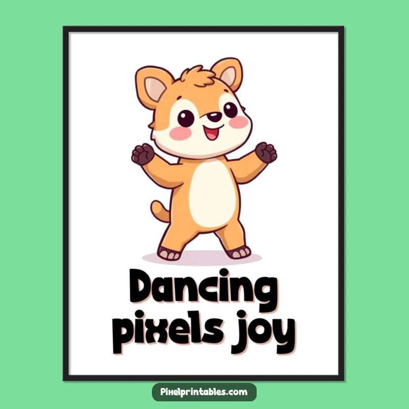 Funny Pixel Animal Digital Art: Printable fun with a silly dancing pixel!