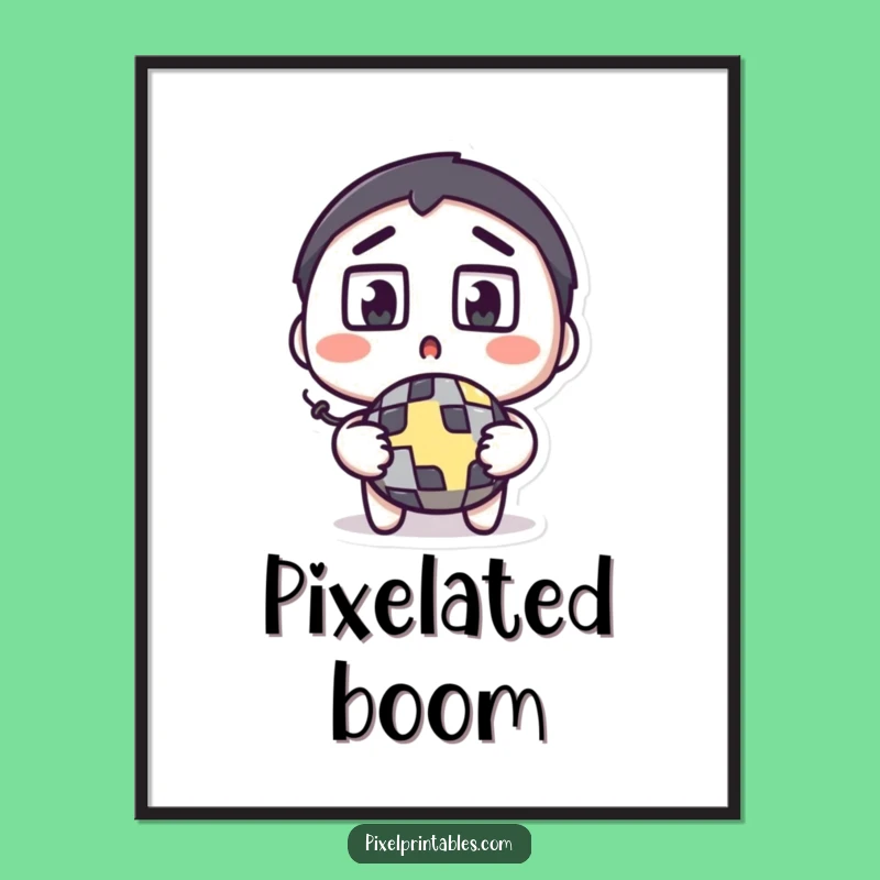 Funny Pixel Bomb Digital Art: Surprised Character's Gaming Instant Download
