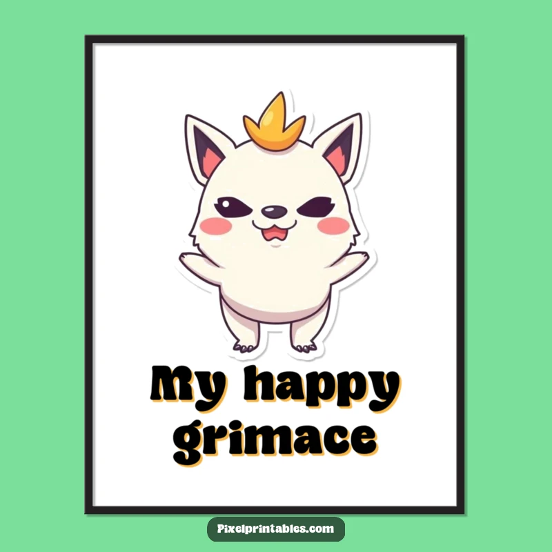 Funny Pixel Creature Digital Art: Mischievous Face Print