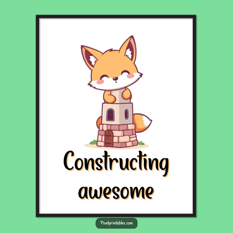 Funny Pixel Fox Digital Art - Mischievous Tower Building for Creative Spaces Gift
