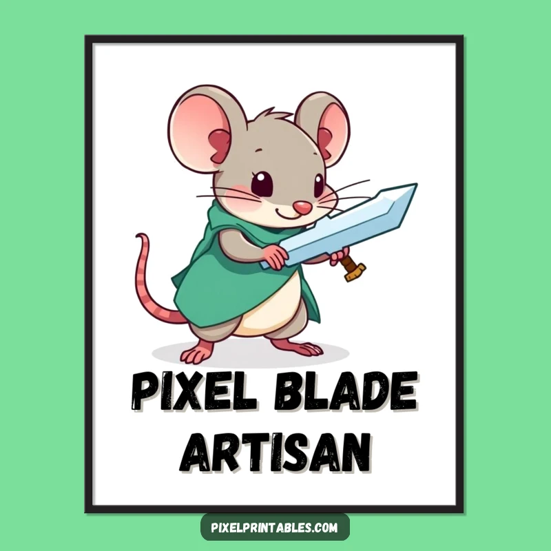 Funny Pixel Mouse Sword Digital Art - Curious Crafter Decor