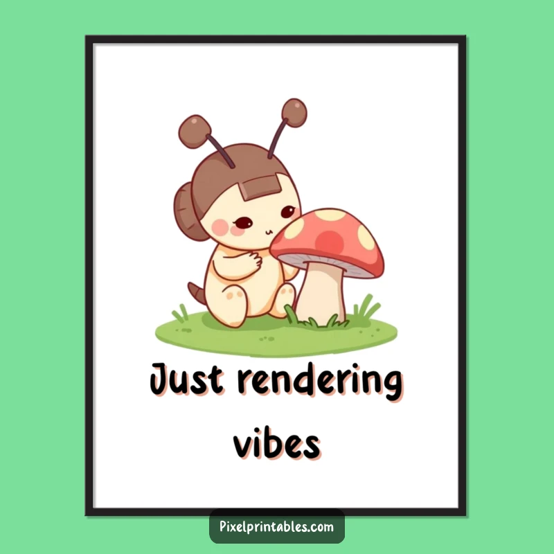 Funny Pixel Mushroom Digital Art: Curious Character Retro Gaming Print