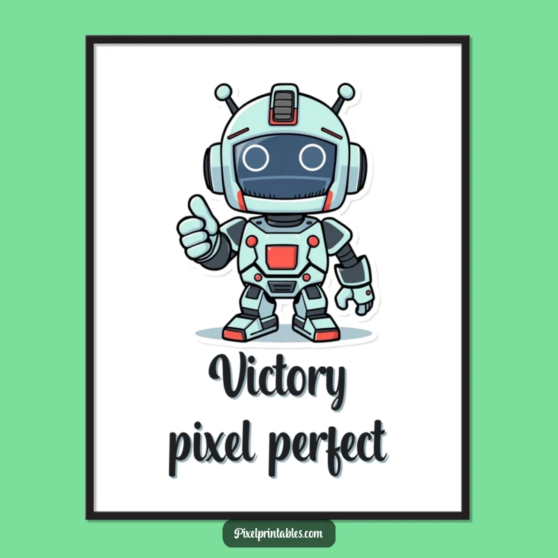 Funny Pixel Robot Thumbs Up Digital Art - Triumphant Decor