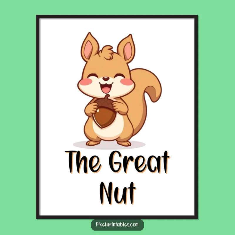 Funny Pixel Squirrel Digital Art - Triumphant Acorn Celebration for Joyful Spaces Gift