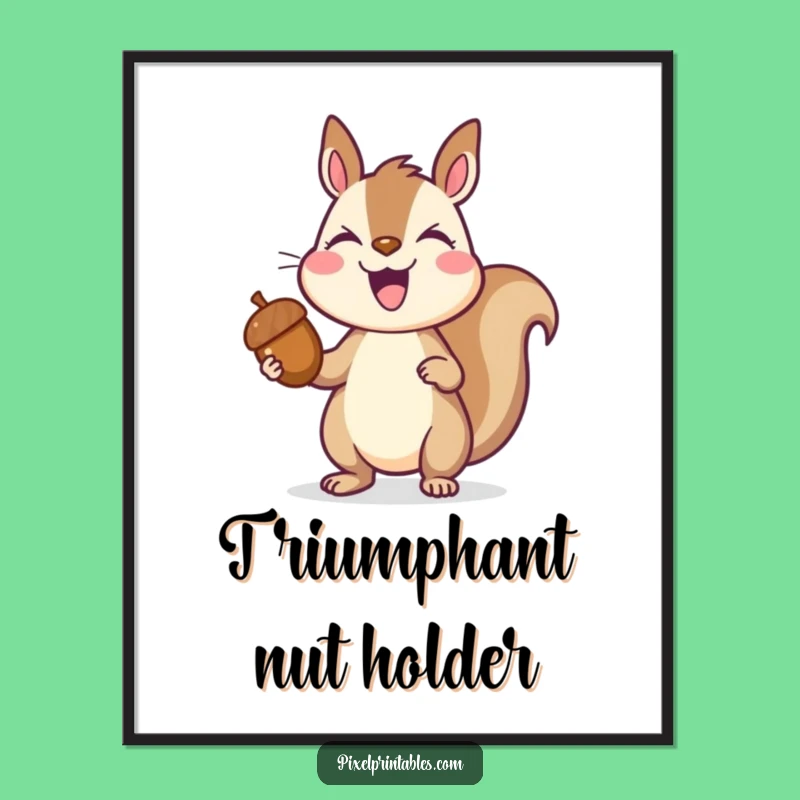 Funny Pixelated Squirrel Digital Art: Triumphant Pixel Collector Wall Decor