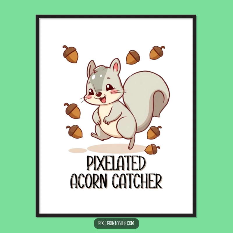 Funny Squirrel Pixel Acorn Dodge Print - Retro Gamer Wall Art!
