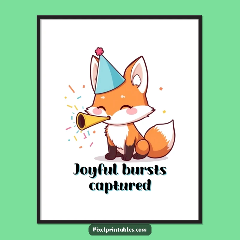 Funny Fox Party Hat Confetti Print, Instant Celebration Funny Gift