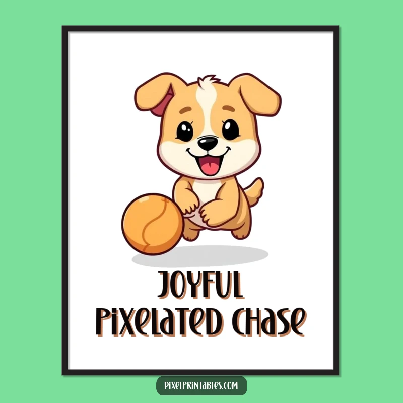 Funny Pixel Dog Ball Chase Digital Print - Instant Character Playfulness