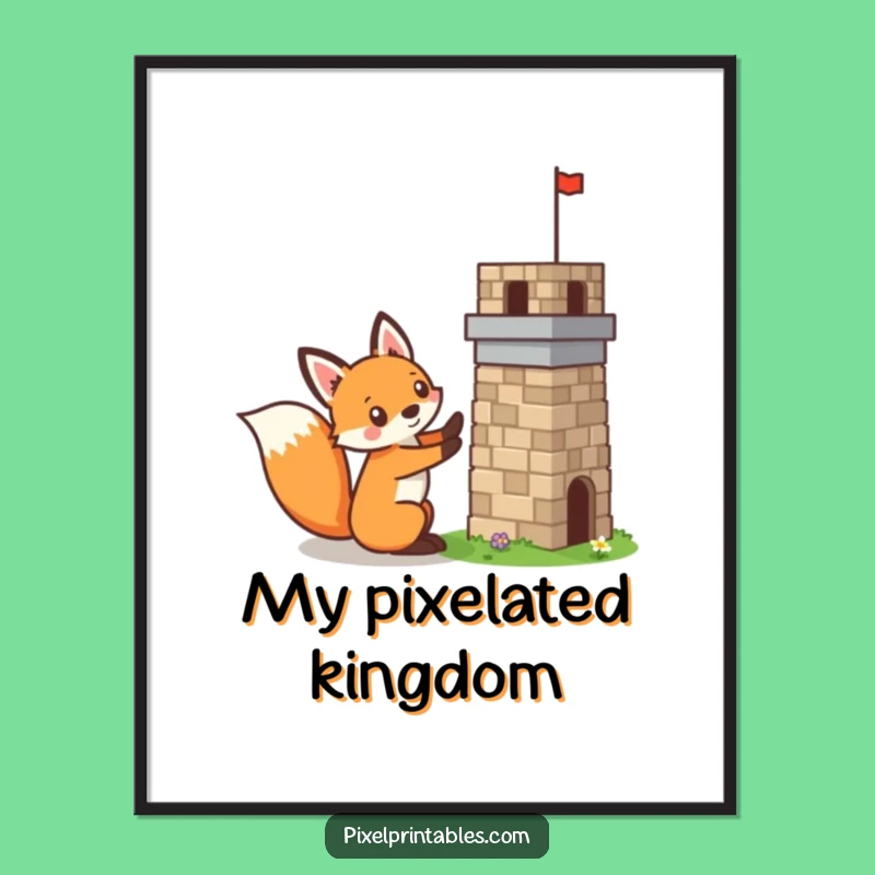Funny Pixelated Fox Digital Art: Mischievous Pixel Builder Wall Decor