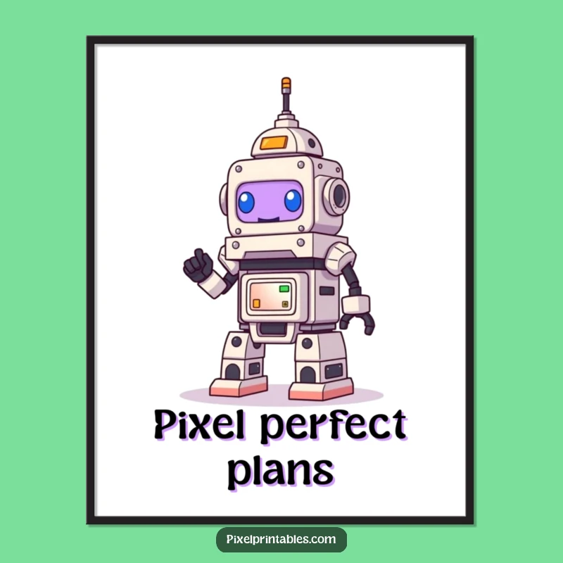 Funny Robot Pixel Art Print: Bring Geeky Charm to Your Walls!
