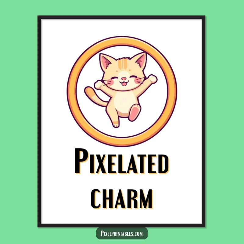 Funny Pixel Cat Hoop Digital Art - Instant Retro Decor