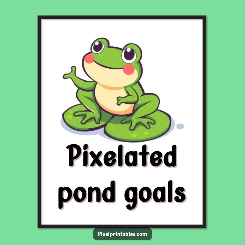 Funny Pixel Frog Digital Art: Whimsical Retro Gaming Decor