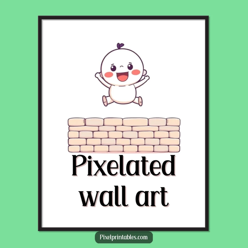 Funny Pixel Jump Digital Art: Gleeful Character for Instant Retro Decor