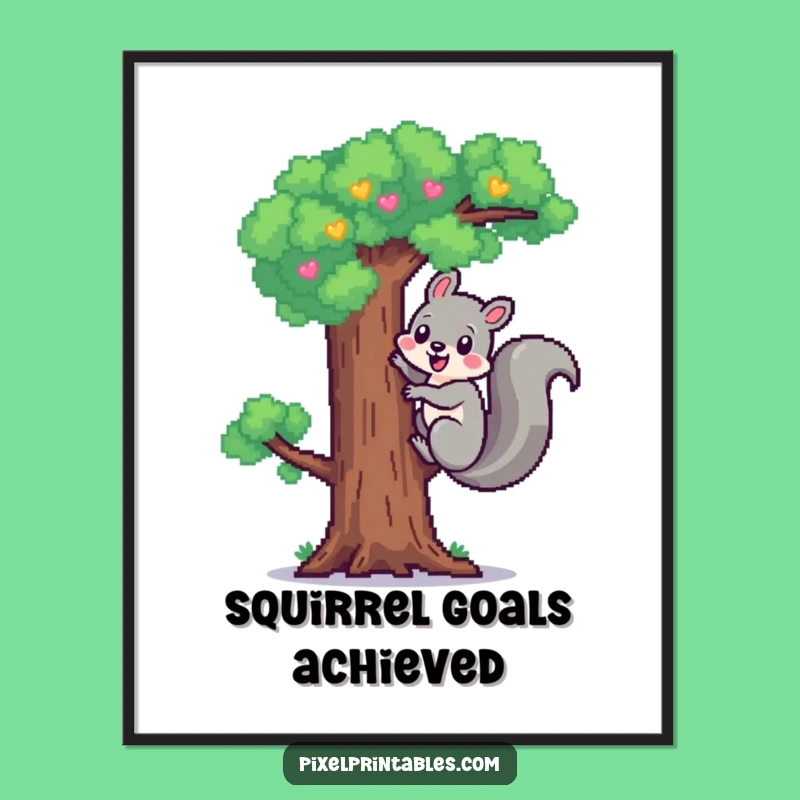 Funny Pixel Squirrel Digital Art: Cheerful Climb, Instant Nature Decor