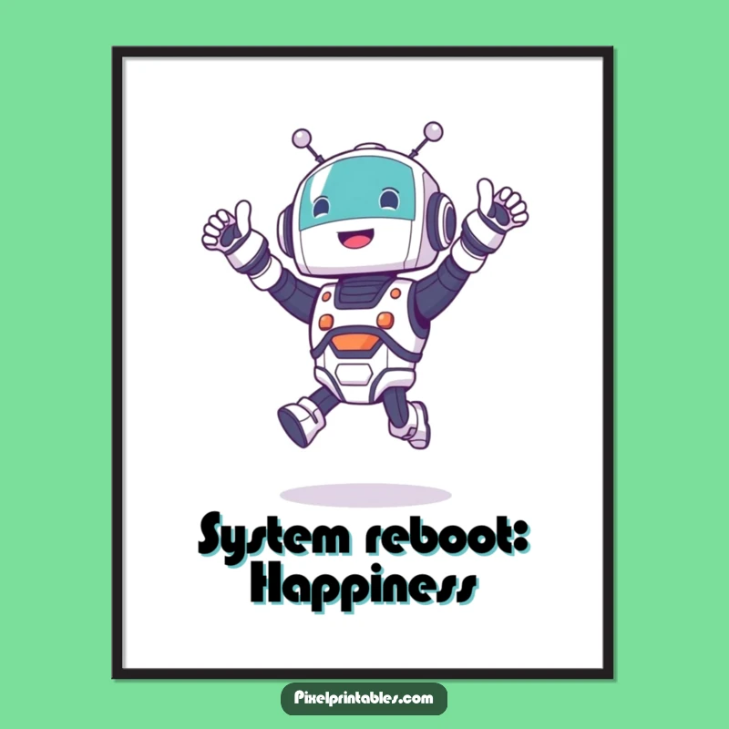 Funny Robot Jumping Digital Print: Instant Energy for Your Walls