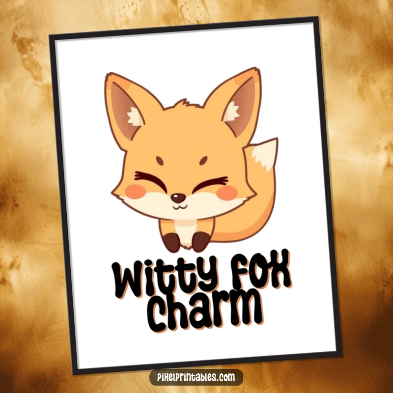 Funny Pixel Fox Digital Art Print featuring a playful, pixelated fox winking mischievously, ready for instant download and display.