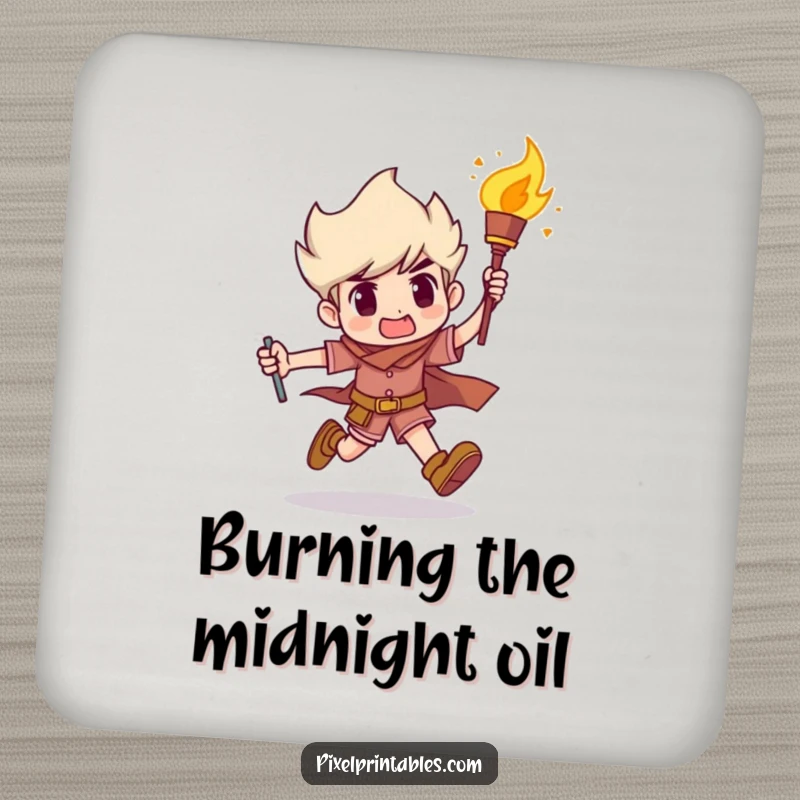 Funny Coaster: Character running with a torch, adding a humorous and determined touch to drink service, a small but funny gift.