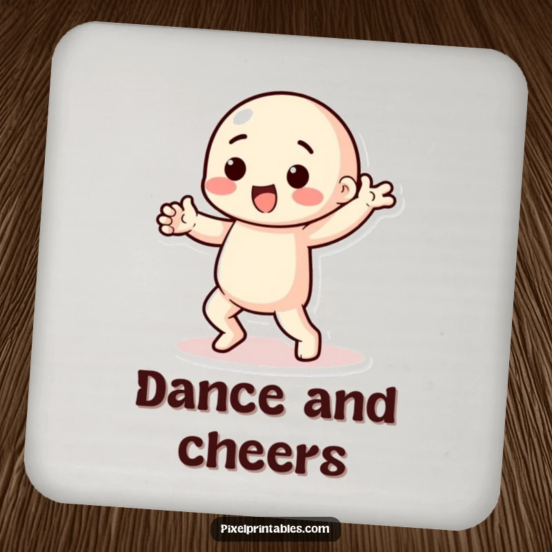 Funny pixel dancer coasters featuring a playful character with chunky limbs performing a pixelated dance, protecting tables.