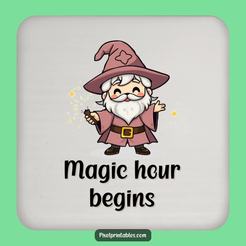 Funny Block Wizard Coaster: Protect Surface Spell Art, Cool Funny Gift