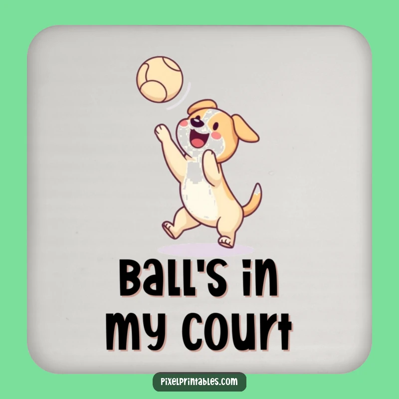 Funny Drink Coaster: Pixel Dog Ball Catch, Hilarious Retro Decor Gift!