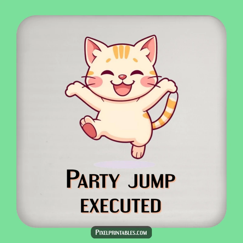 Funny Pixel Cat Coaster: Playful Leap Protection, Cute Table Art