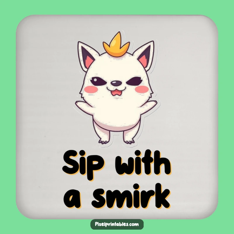 Funny Pixel Creature Coaster: Mischievous Face Drink Protector