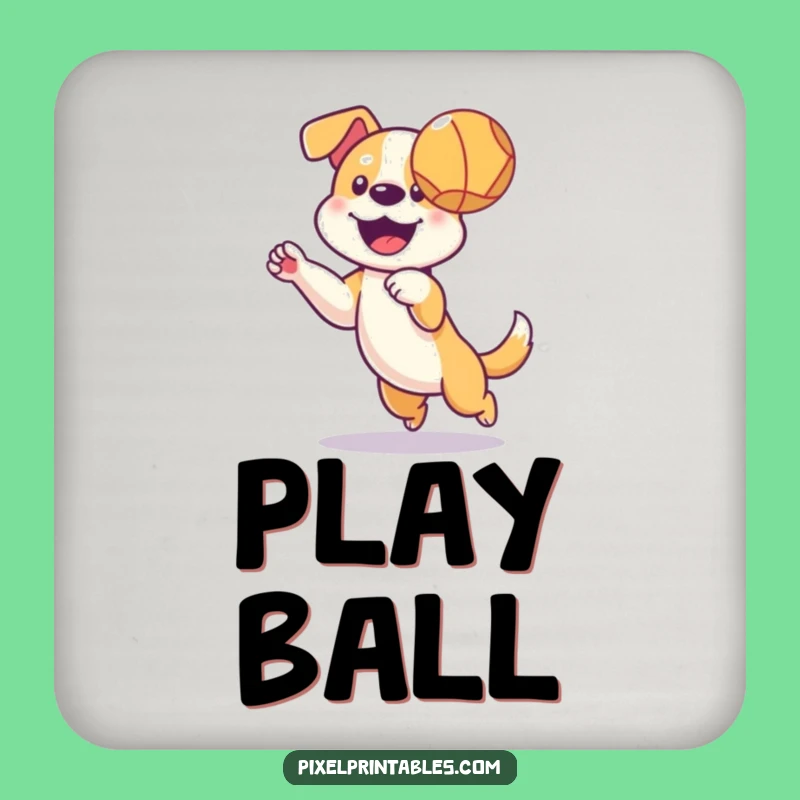 Funny Pixel Dog Ball Coaster - Retro Gaming Dog Drink Protection