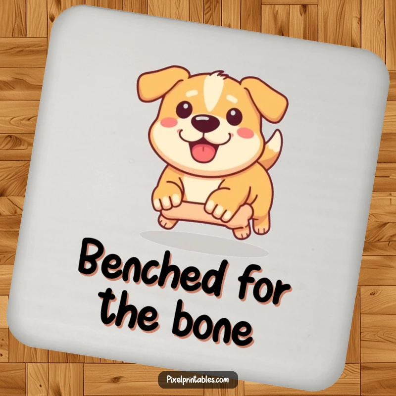 Funny Pixel Dog Coaster: Determined pixelated dog chasing a pixel bone, pixel art coaster, protects surfaces.