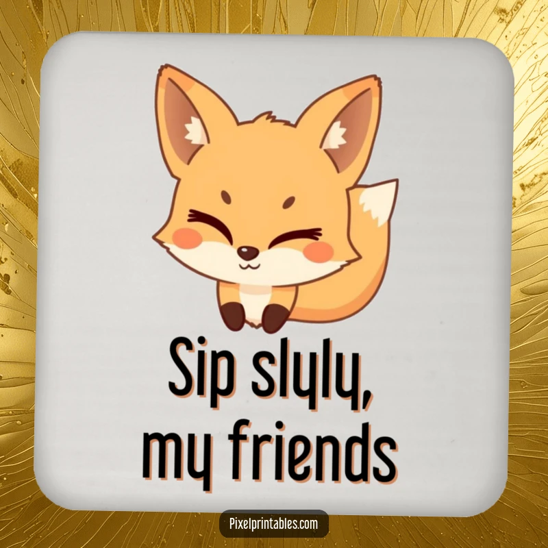 Funny Pixel Fox Drink Coasters showcasing a playful, pixelated fox winking mischievously, perfect for protecting surfaces.