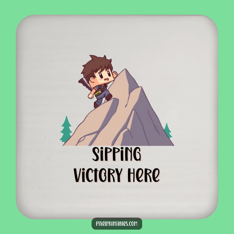 Funny Pixel Mountain Coaster: Protect Surfaces with this Adventurer's Funny Gift