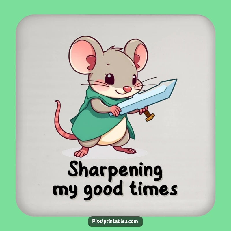 Funny Pixel Mouse Sword Drink Coaster - Curious Surface Protection