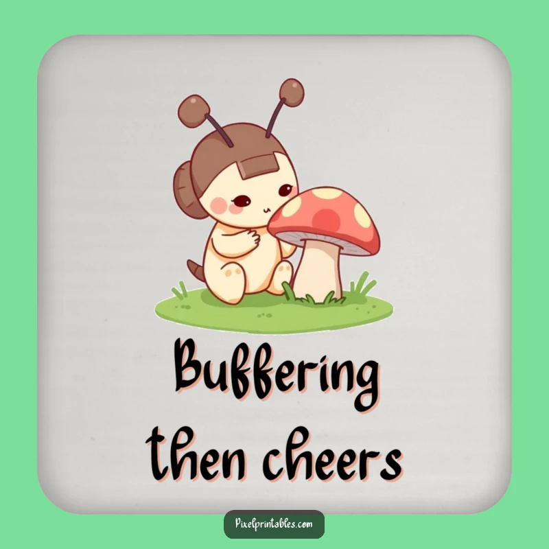 Funny Pixel Mushroom Coaster: Curious Character's Retro Drink Protector