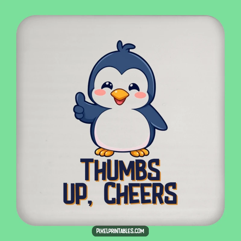 Funny Pixel Penguin Thumbs Up Coaster: Retro Charm, Great Funny Gift
