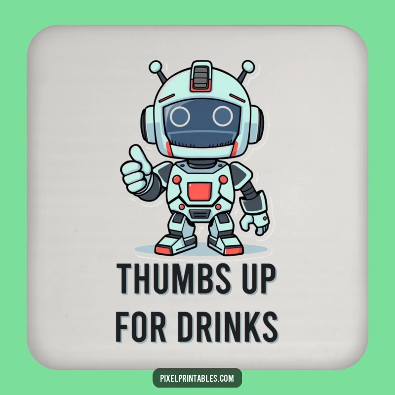 Funny Pixel Robot Thumbs Up Drink Coaster - Triumphant Surface Protection