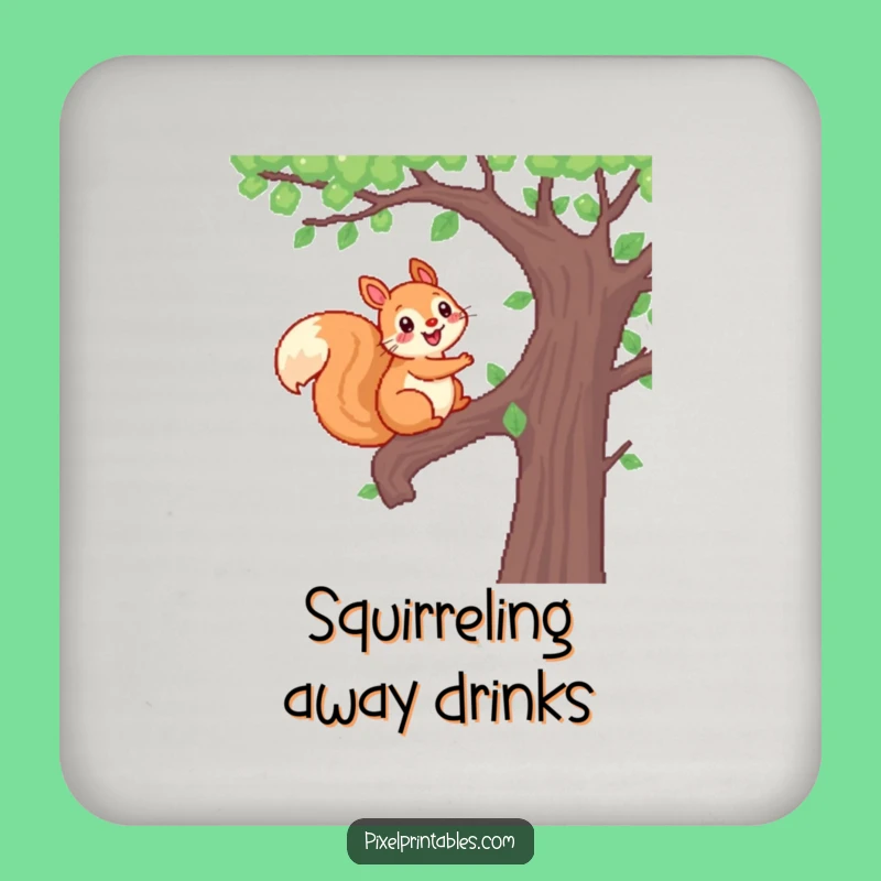 Funny Pixel Squirrel Drink Coasters: Woodland Surface Protection, Gift