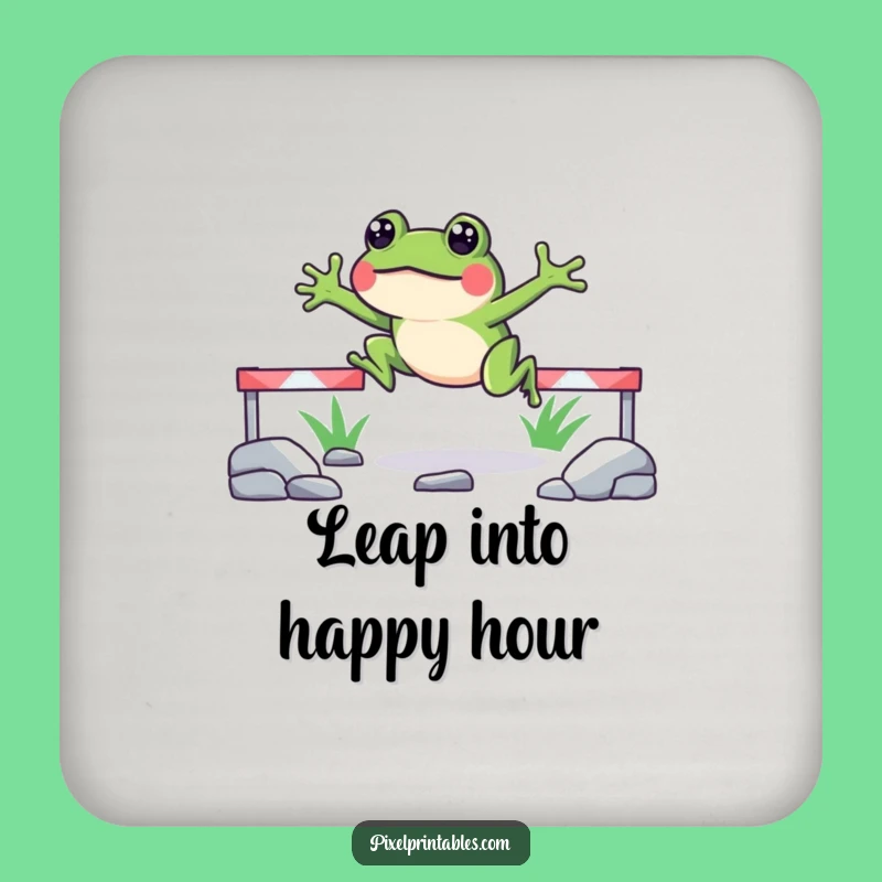 Funny Pixelated Frog Jump Drink Coaster Protect Surfaces with Retro Gaming Style