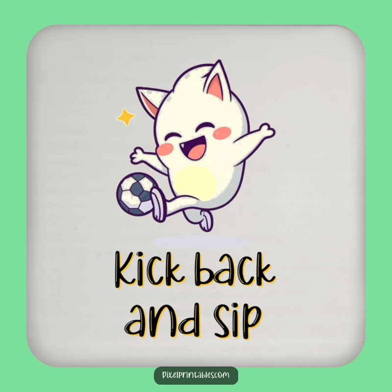 Funny Pixel Kicker Coasters: Mischievous Character's Pixel Ball Protection