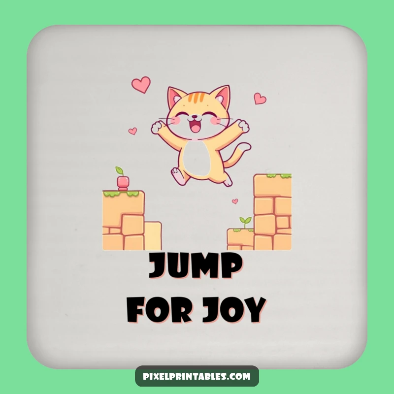 Retro Funny Cat Platform Coasters: Protect Tables with Pixels, Great Funny Gift
